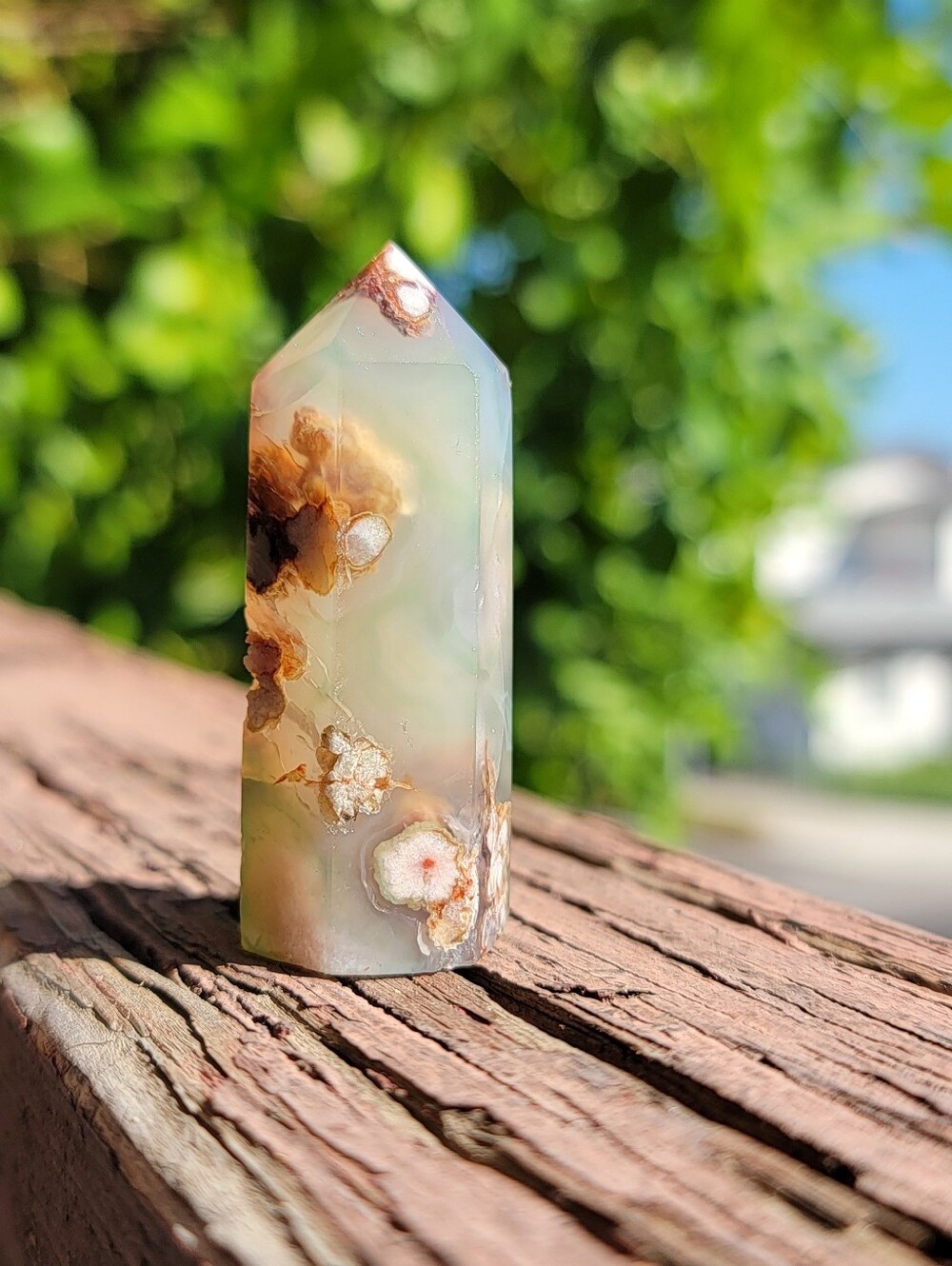 NEW 2.06" x 32g GREEN FLOWER AGATE TOWER